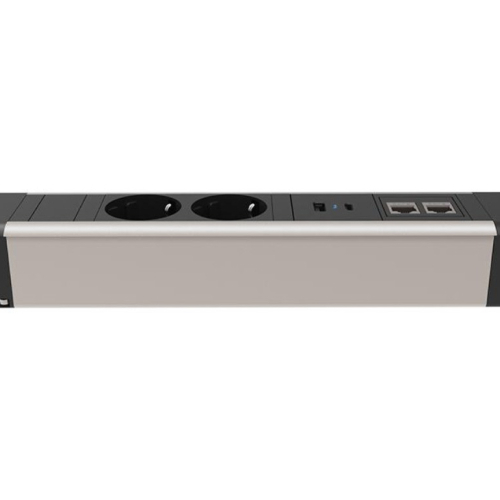 Врезной блок - 2 розетки 220 В + зарядное устройство USB A/C 30Вт + двойная компьютерная розетка кат.6, черный