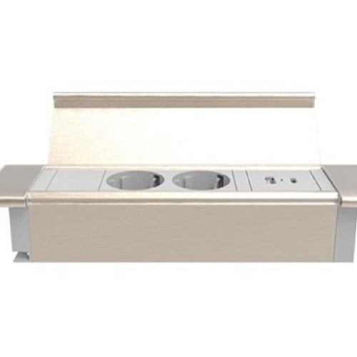 Врезной блок с крышкой - 2 розетки 220 В + зарядное устройство USB A/C 30Вт, белый